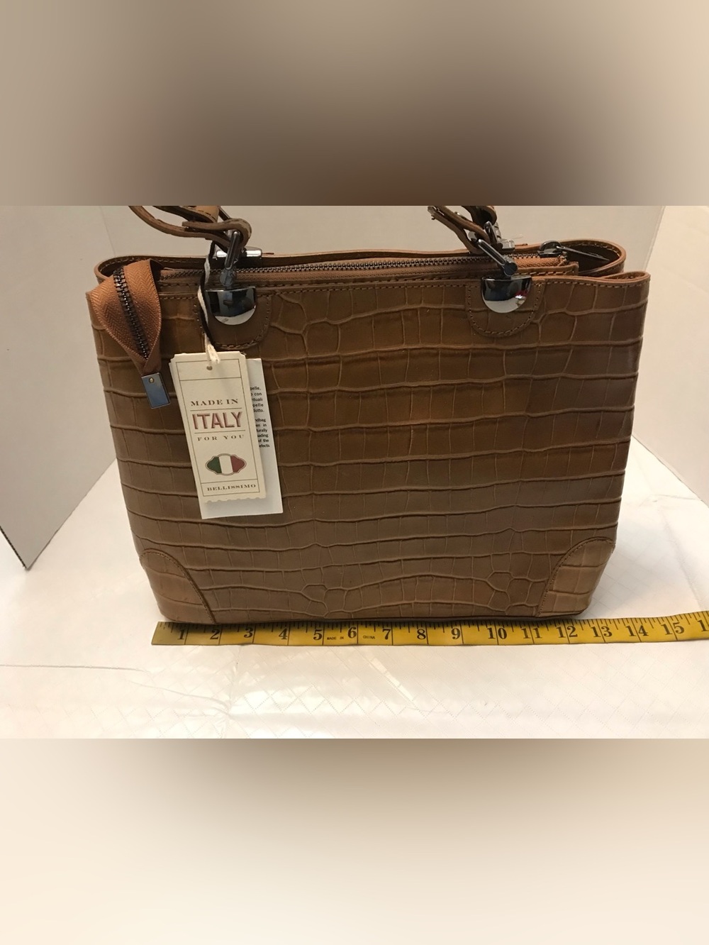 Tan Croc-Embossed Leather Tote